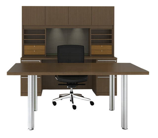 66"x30" Desk, Credenza, 2 Drawer Units, 2 Organizers, Tack Board & Overhead