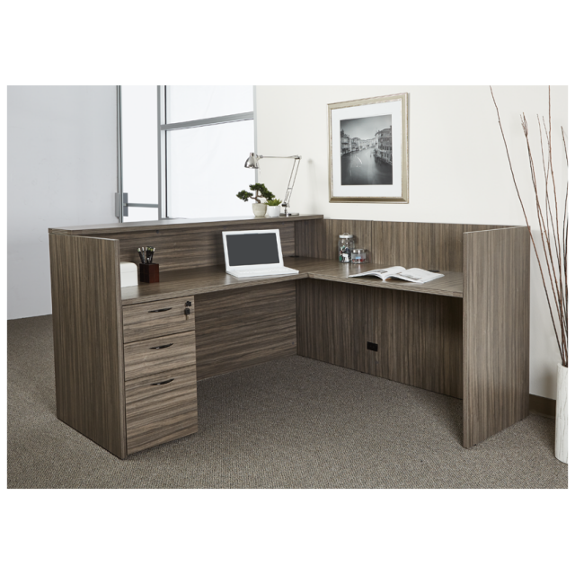 72"x72" Reception L Desk With Rounded Top & 3 Drawer File Unit