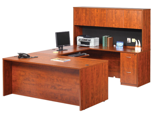 66"x95" U Shape Desk With 2 Drawer File Unit, Hutch & Keyboard Tray